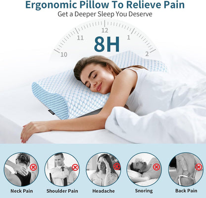 Cervical Pillow for Neck Pain Relief, Contour Memory Foam Pillows for Sleeping, Ergonomic Pillow Cooling Pillow Bed Pillow Neck Support for Side Back Stomach Sleepers (Blue)