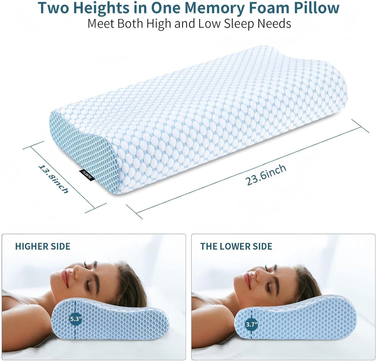 Cervical Pillow for Neck Pain Relief, Contour Memory Foam Pillows for Sleeping, Ergonomic Pillow Cooling Pillow Bed Pillow Neck Support for Side Back Stomach Sleepers (Blue)