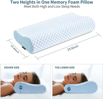 Cervical Pillow for Neck Pain Relief, Contour Memory Foam Pillows for Sleeping, Ergonomic Pillow Cooling Pillow Bed Pillow Neck Support for Side Back Stomach Sleepers (Blue)