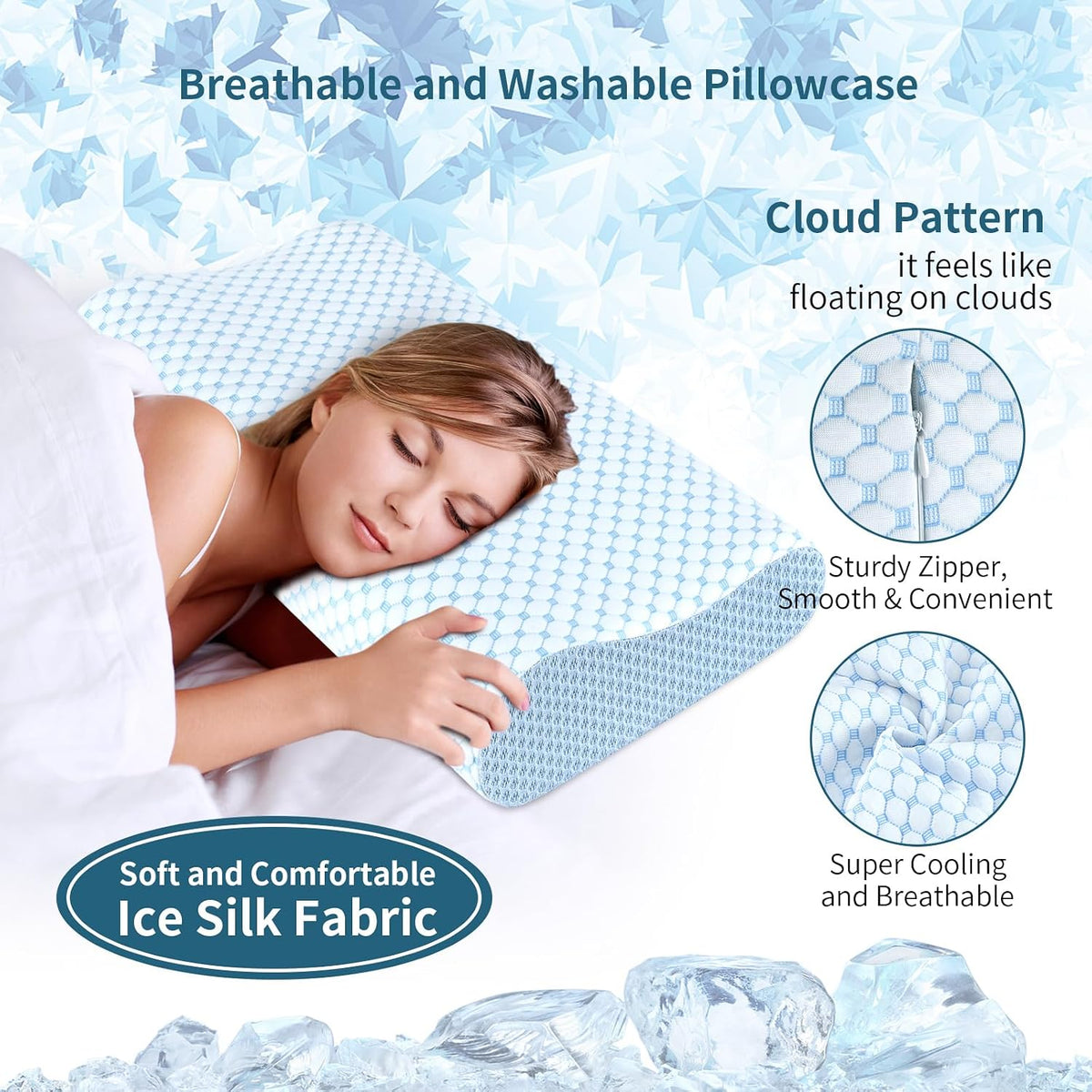 Cervical Pillow for Neck Pain Relief, Contour Memory Foam Pillows for Sleeping, Ergonomic Pillow Cooling Pillow Bed Pillow Neck Support for Side Back Stomach Sleepers (Blue)