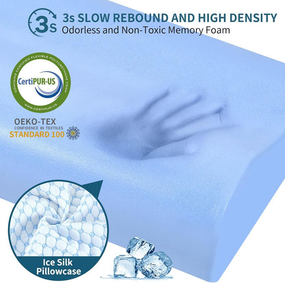 Cervical Pillow for Neck Pain Relief, Contour Memory Foam Pillows for Sleeping, Ergonomic Pillow Cooling Pillow Bed Pillow Neck Support for Side Back Stomach Sleepers (Blue)