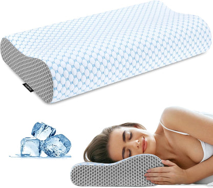 Cervical Pillow for Neck Pain Relief, Contour Memory Foam Pillows for Sleeping, Ergonomic Pillow Cooling Pillow Bed Pillow Neck Support for Side Back Stomach Sleepers (Blue)