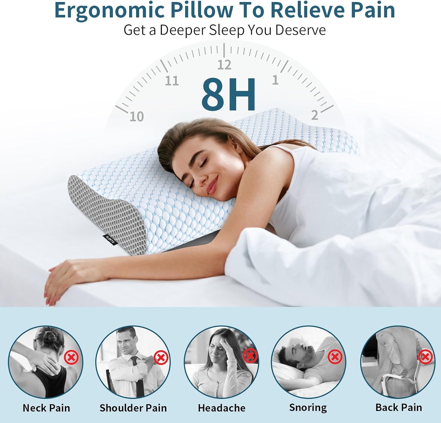 Cervical Pillow for Neck Pain Relief, Contour Memory Foam Pillows for Sleeping, Ergonomic Pillow Cooling Pillow Bed Pillow Neck Support for Side Back Stomach Sleepers (Blue)