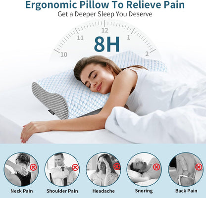Cervical Pillow for Neck Pain Relief, Contour Memory Foam Pillows for Sleeping, Ergonomic Pillow Cooling Pillow Bed Pillow Neck Support for Side Back Stomach Sleepers (Blue)
