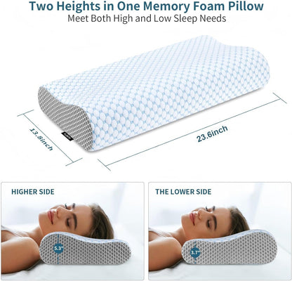 Cervical Pillow for Neck Pain Relief, Contour Memory Foam Pillows for Sleeping, Ergonomic Pillow Cooling Pillow Bed Pillow Neck Support for Side Back Stomach Sleepers (Blue)