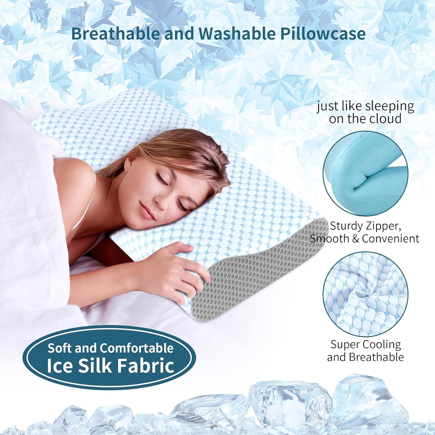 Cervical Pillow for Neck Pain Relief, Contour Memory Foam Pillows for Sleeping, Ergonomic Pillow Cooling Pillow Bed Pillow Neck Support for Side Back Stomach Sleepers (Blue)