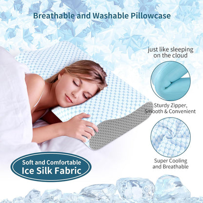 Cervical Pillow for Neck Pain Relief, Contour Memory Foam Pillows for Sleeping, Ergonomic Pillow Cooling Pillow Bed Pillow Neck Support for Side Back Stomach Sleepers (Blue)