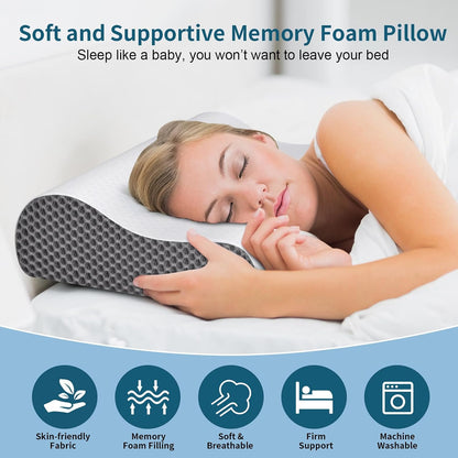 Cervical Pillow for Neck Pain Relief, Contour Memory Foam Pillows for Sleeping, Ergonomic Pillow Cooling Pillow Bed Pillow Neck Support for Side Back Stomach Sleepers (Blue)