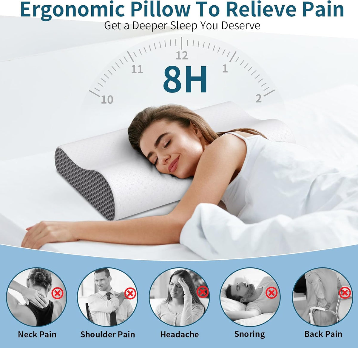 Cervical Pillow for Neck Pain Relief, Contour Memory Foam Pillows for Sleeping, Ergonomic Pillow Cooling Pillow Bed Pillow Neck Support for Side Back Stomach Sleepers (Blue)