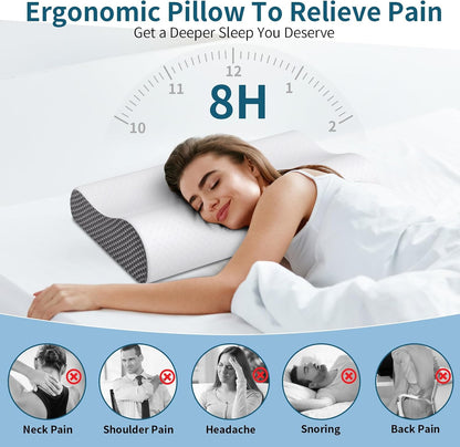 Cervical Pillow for Neck Pain Relief, Contour Memory Foam Pillows for Sleeping, Ergonomic Pillow Cooling Pillow Bed Pillow Neck Support for Side Back Stomach Sleepers (Blue)