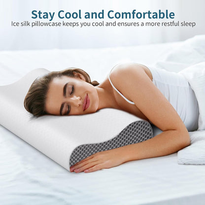 Cervical Pillow for Neck Pain Relief, Contour Memory Foam Pillows for Sleeping, Ergonomic Pillow Cooling Pillow Bed Pillow Neck Support for Side Back Stomach Sleepers (Blue)