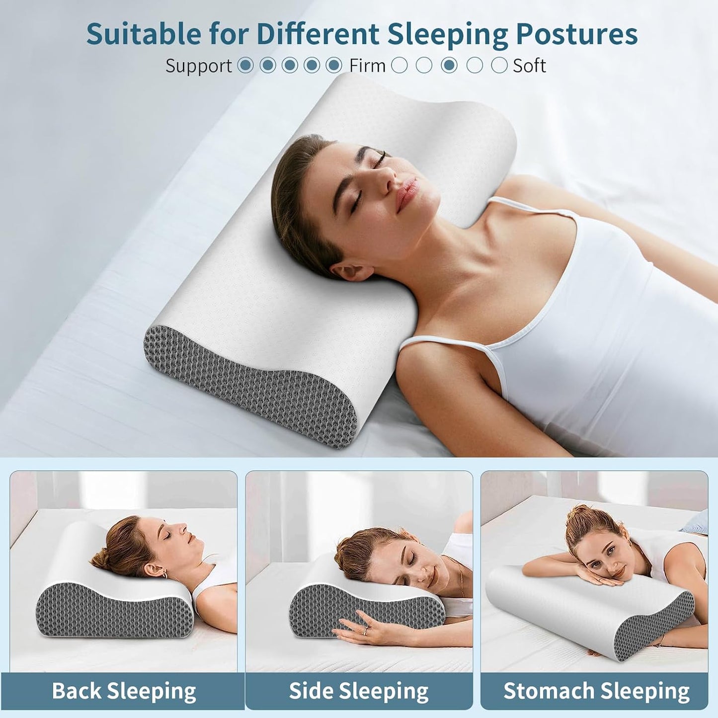 Cervical Pillow for Neck Pain Relief, Contour Memory Foam Pillows for Sleeping, Ergonomic Pillow Cooling Pillow Bed Pillow Neck Support for Side Back Stomach Sleepers (Blue)