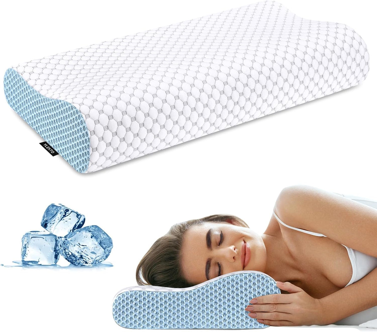 Cervical Pillow for Neck Pain Relief, Contour Memory Foam Pillows for Sleeping, Ergonomic Pillow Cooling Pillow Bed Pillow Neck Support for Side Back Stomach Sleepers (Blue)