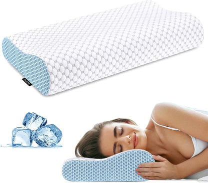 Cervical Pillow for Neck Pain Relief, Contour Memory Foam Pillows for Sleeping, Ergonomic Pillow Cooling Pillow Bed Pillow Neck Support for Side Back Stomach Sleepers (Blue)