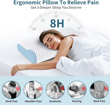 Cervical Pillow for Neck Pain Relief, Contour Memory Foam Pillows for Sleeping, Ergonomic Pillow Cooling Pillow Bed Pillow Neck Support for Side Back Stomach Sleepers (Blue)