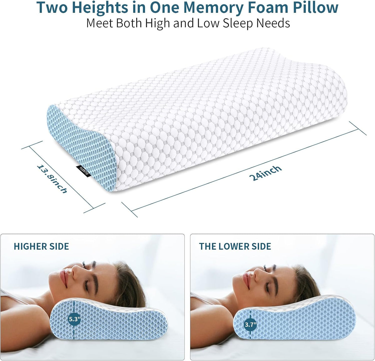Cervical Pillow for Neck Pain Relief, Contour Memory Foam Pillows for Sleeping, Ergonomic Pillow Cooling Pillow Bed Pillow Neck Support for Side Back Stomach Sleepers (Blue)
