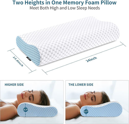 Cervical Pillow for Neck Pain Relief, Contour Memory Foam Pillows for Sleeping, Ergonomic Pillow Cooling Pillow Bed Pillow Neck Support for Side Back Stomach Sleepers (Blue)