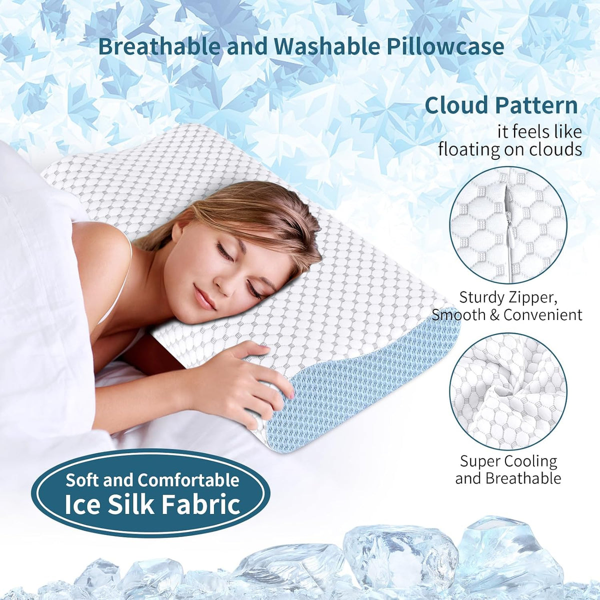 Cervical Pillow for Neck Pain Relief, Contour Memory Foam Pillows for Sleeping, Ergonomic Pillow Cooling Pillow Bed Pillow Neck Support for Side Back Stomach Sleepers (Blue)