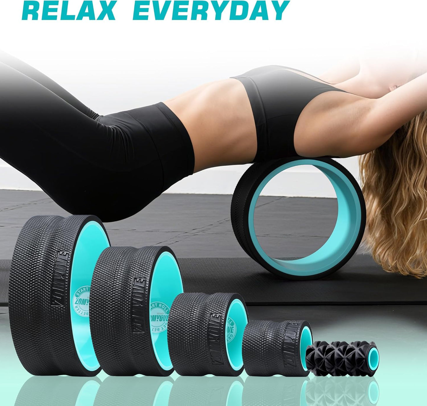 3 Pack Back Roller- Yoga Wheel for Back Pain Reliefn & Stretching, Back Wheel for Deep Tissue Massage, Foam Roller for Physical Therapy & Exercise | Blue
