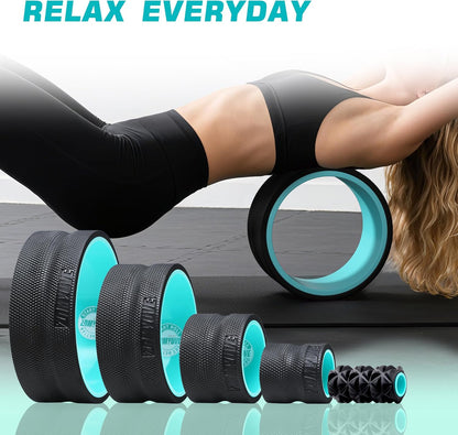 3 Pack Back Roller- Yoga Wheel for Back Pain Reliefn & Stretching, Back Wheel for Deep Tissue Massage, Foam Roller for Physical Therapy & Exercise | Blue