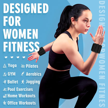 Wrist Weights, 2Pack Adjustable Wearable Wrist Ankle Weights for Women/Men, Silicone Wrist Bangles for Walking, Yoga, Pilates, and Gym, Arm & Leg Workout, 2lb