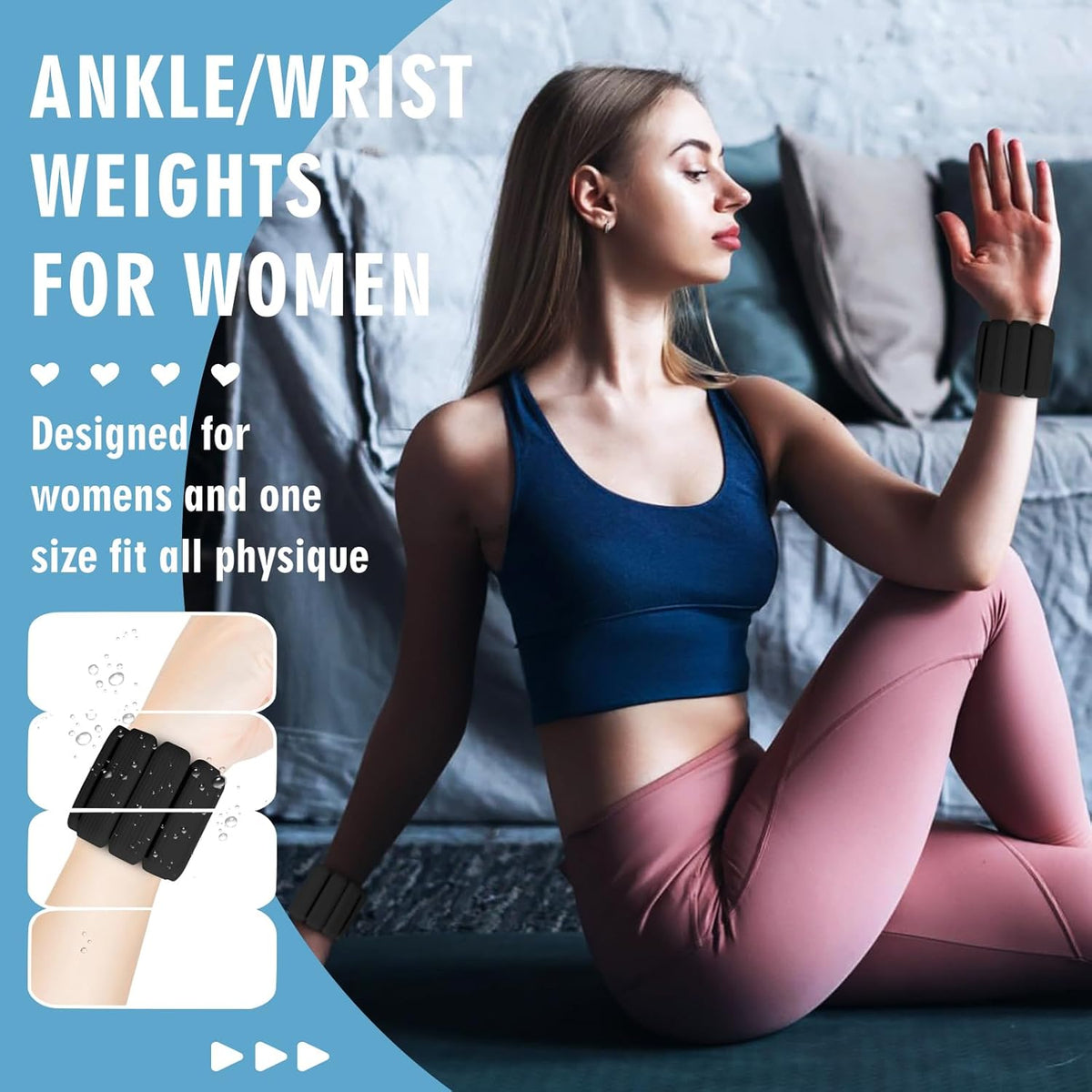 Wrist Weights, 2Pack Adjustable Wearable Wrist Ankle Weights for Women/Men, Silicone Wrist Bangles for Walking, Yoga, Pilates, and Gym, Arm & Leg Workout, 2lb