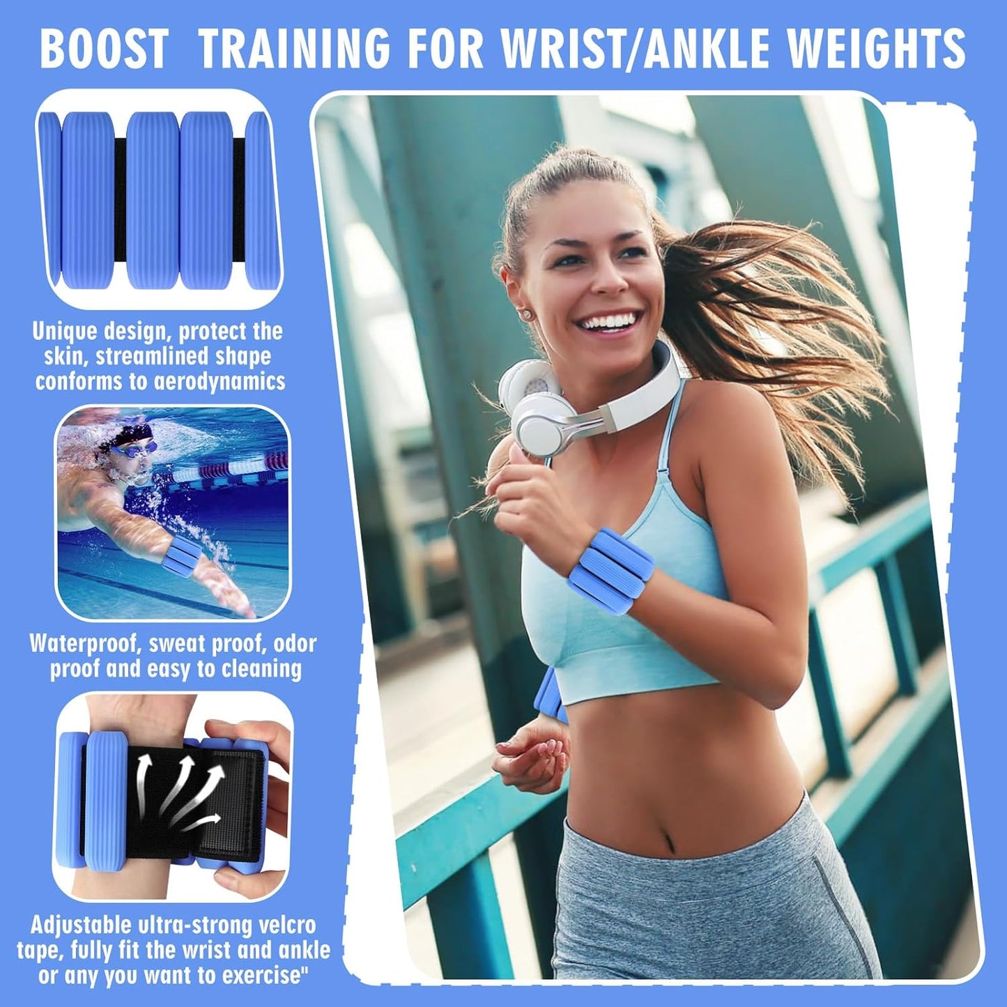 Wrist Weights, 2Pack Adjustable Wearable Wrist Ankle Weights for Women/Men, Silicone Wrist Bangles for Walking, Yoga, Pilates, and Gym, Arm & Leg Workout, 2lb