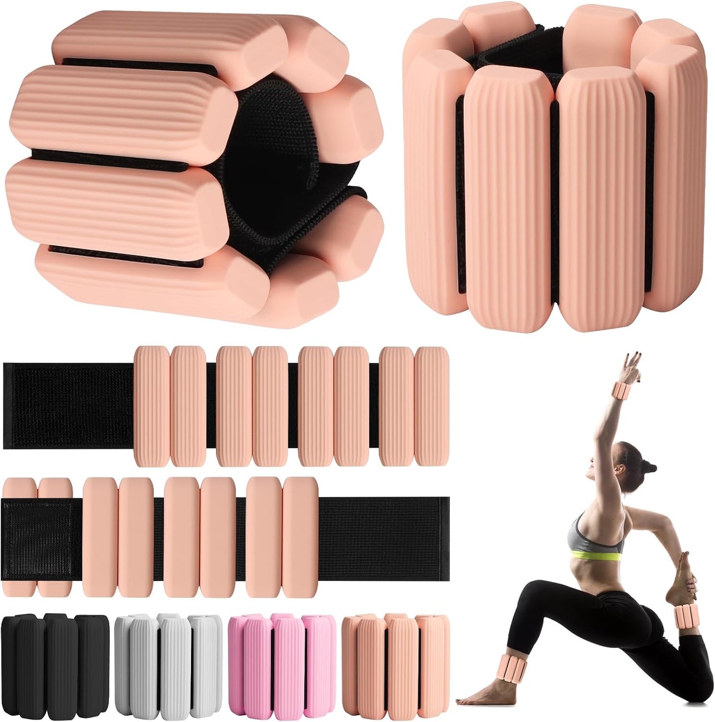 Wrist Weights, 2Pack Adjustable Wearable Wrist Ankle Weights for Women/Men, Silicone Wrist Bangles for Walking, Yoga, Pilates, and Gym, Arm & Leg Workout, 2lb