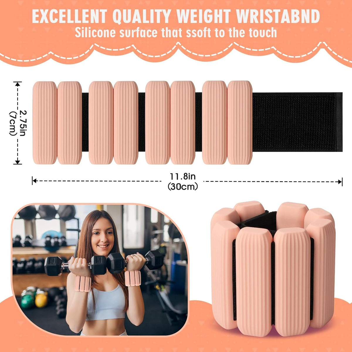 Wrist Weights, 2Pack Adjustable Wearable Wrist Ankle Weights for Women/Men, Silicone Wrist Bangles for Walking, Yoga, Pilates, and Gym, Arm & Leg Workout, 2lb