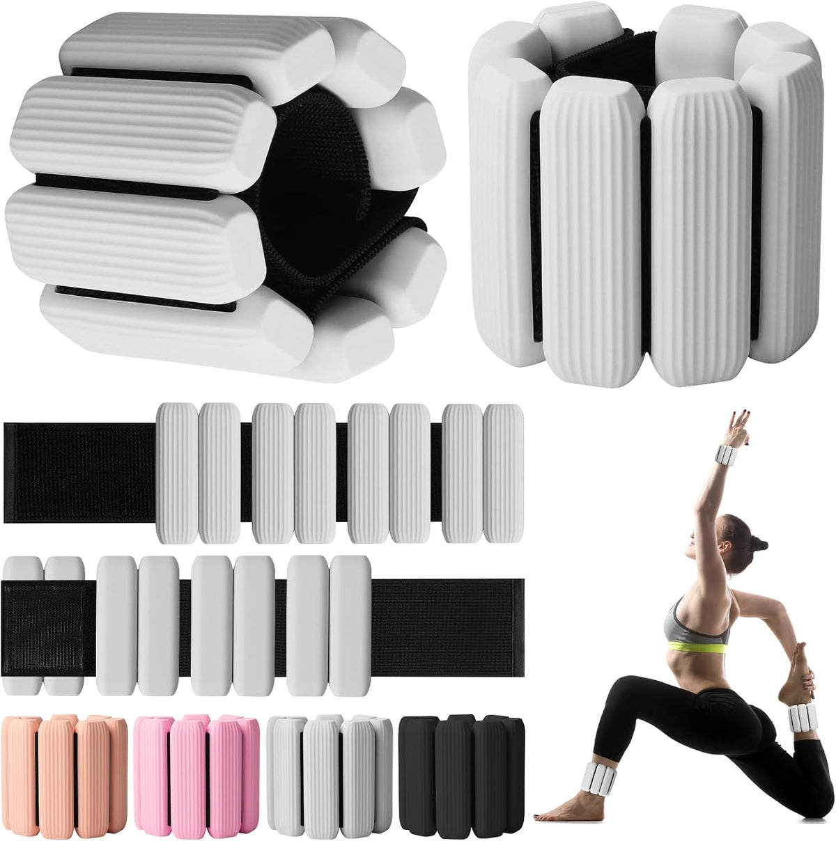 Wrist Weights, 2Pack Adjustable Wearable Wrist Ankle Weights for Women/Men, Silicone Wrist Bangles for Walking, Yoga, Pilates, and Gym, Arm & Leg Workout, 2lb