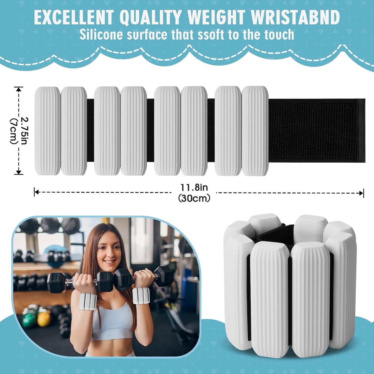 Wrist Weights, 2Pack Adjustable Wearable Wrist Ankle Weights for Women/Men, Silicone Wrist Bangles for Walking, Yoga, Pilates, and Gym, Arm & Leg Workout, 2lb