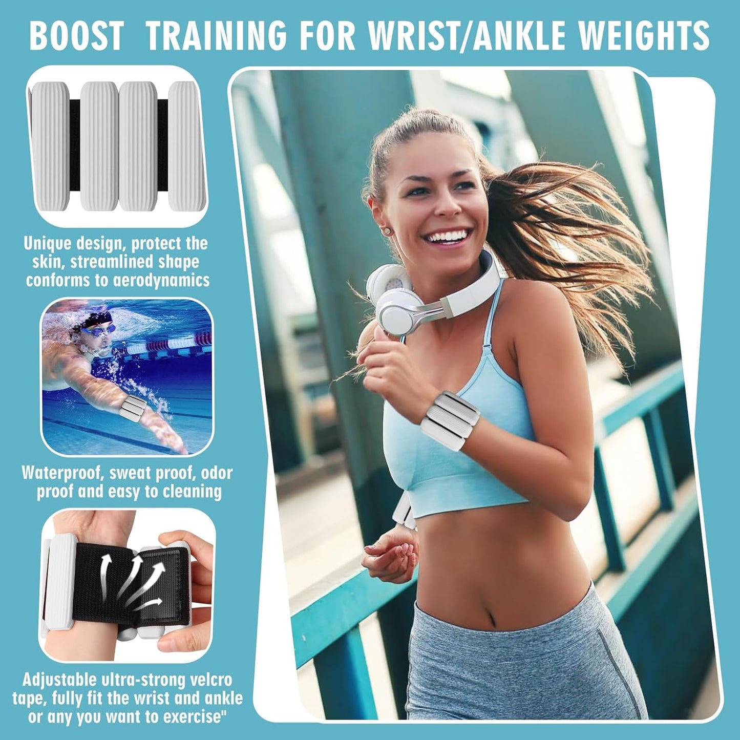 Wrist Weights, 2Pack Adjustable Wearable Wrist Ankle Weights for Women/Men, Silicone Wrist Bangles for Walking, Yoga, Pilates, and Gym, Arm & Leg Workout, 2lb