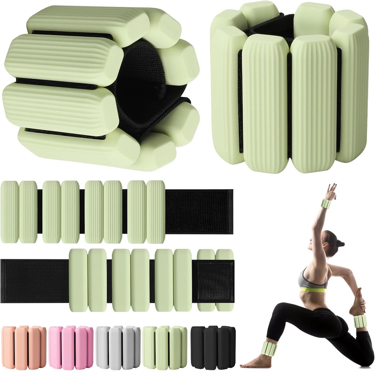 Wrist Weights, 2Pack Adjustable Wearable Wrist Ankle Weights for Women/Men, Silicone Wrist Bangles for Walking, Yoga, Pilates, and Gym, Arm & Leg Workout, 2lb