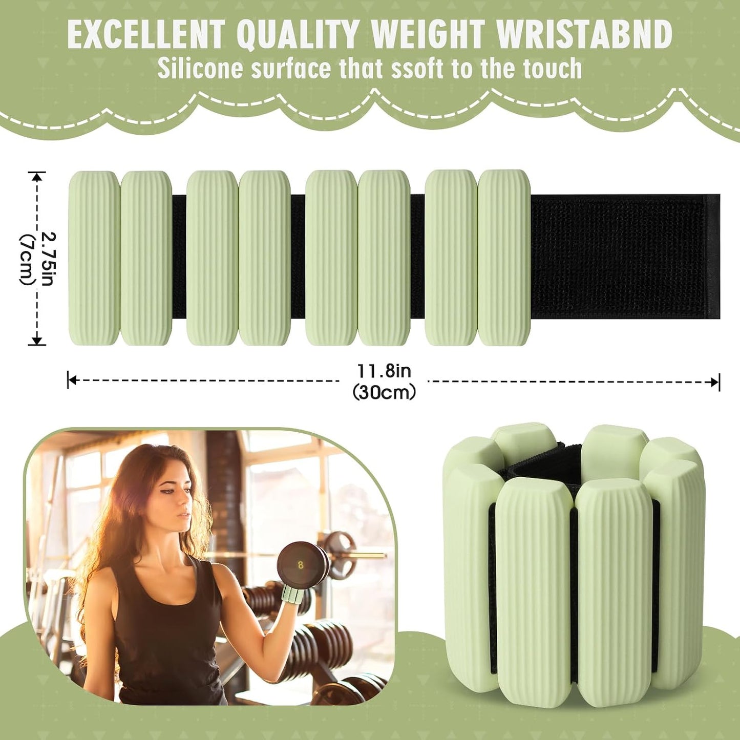 Wrist Weights, 2Pack Adjustable Wearable Wrist Ankle Weights for Women/Men, Silicone Wrist Bangles for Walking, Yoga, Pilates, and Gym, Arm & Leg Workout, 2lb