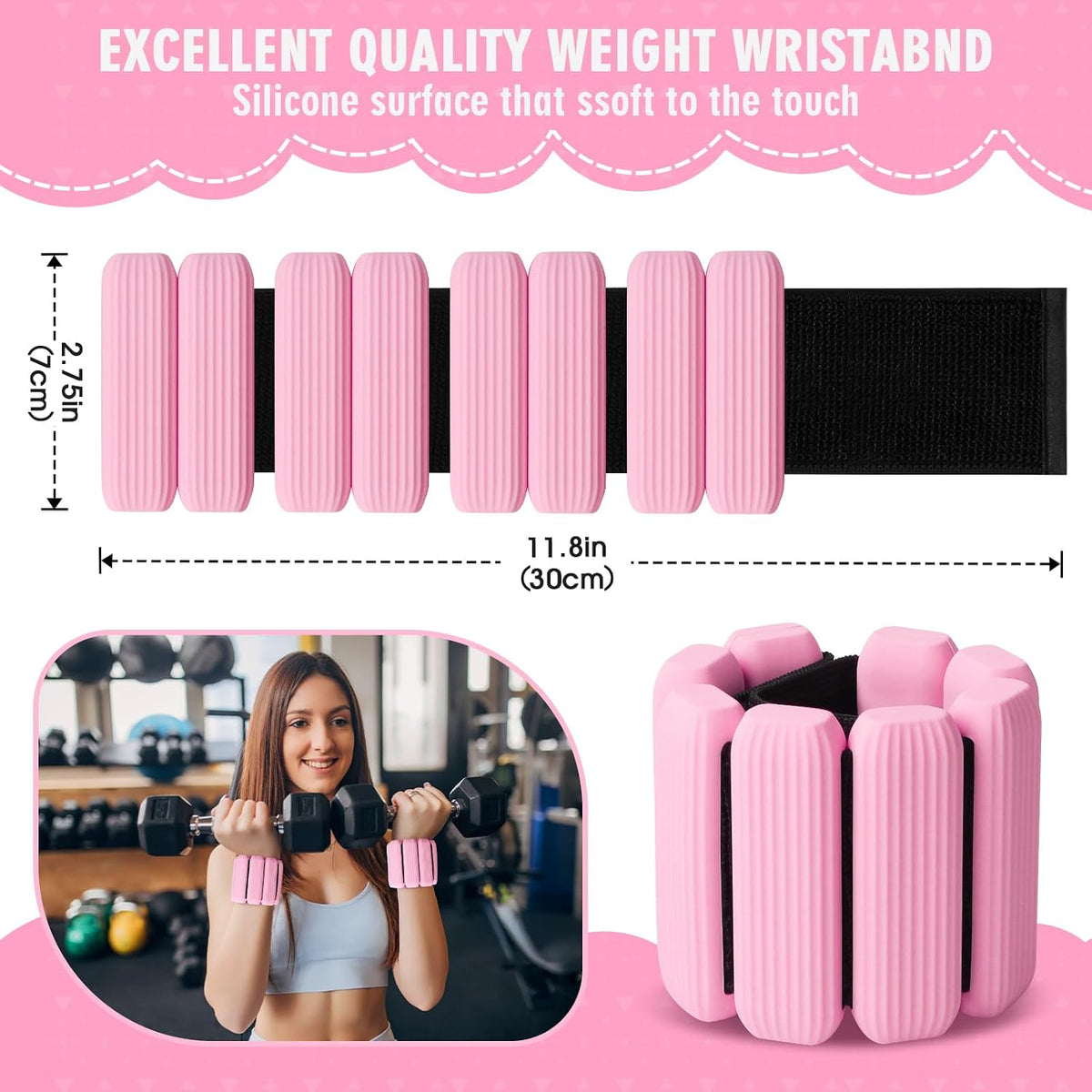 Wrist Weights, 2Pack Adjustable Wearable Wrist Ankle Weights for Women/Men, Silicone Wrist Bangles for Walking, Yoga, Pilates, and Gym, Arm & Leg Workout, 2lb