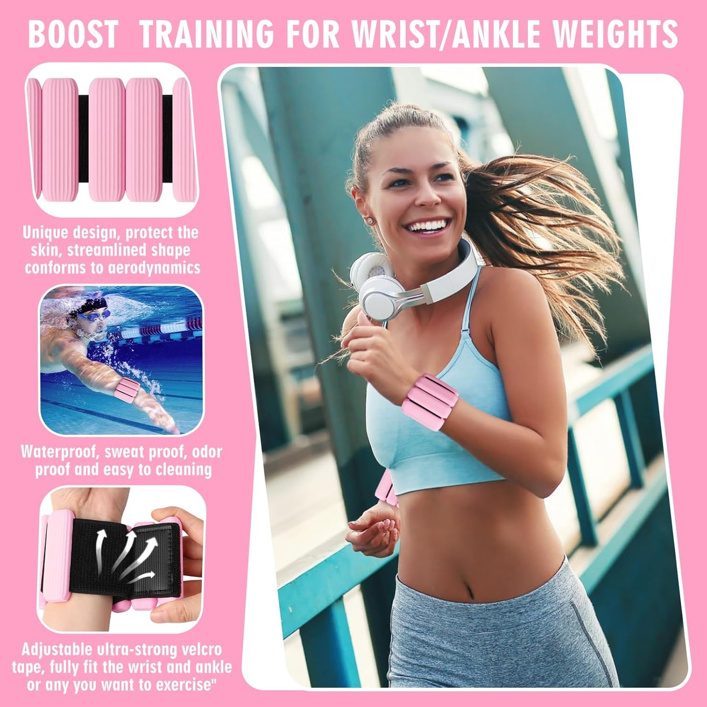 Wrist Weights, 2Pack Adjustable Wearable Wrist Ankle Weights for Women/Men, Silicone Wrist Bangles for Walking, Yoga, Pilates, and Gym, Arm & Leg Workout, 2lb