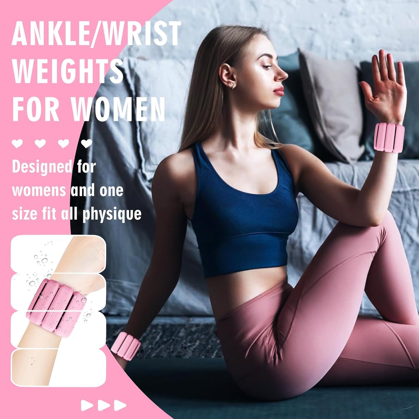 Wrist Weights, 2Pack Adjustable Wearable Wrist Ankle Weights for Women/Men, Silicone Wrist Bangles for Walking, Yoga, Pilates, and Gym, Arm & Leg Workout, 2lb