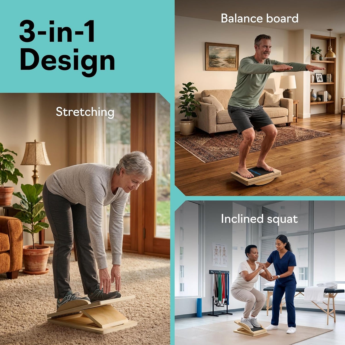 Slant Boards for Exercise, Wooden Slant Board, Calf Stretch Board with 7 Incline Angles, Velour Board, Balance Board & Calf Stretcher, Portable Incline Board for Physical Therapy, Ankle Mobility, Heel & Knees