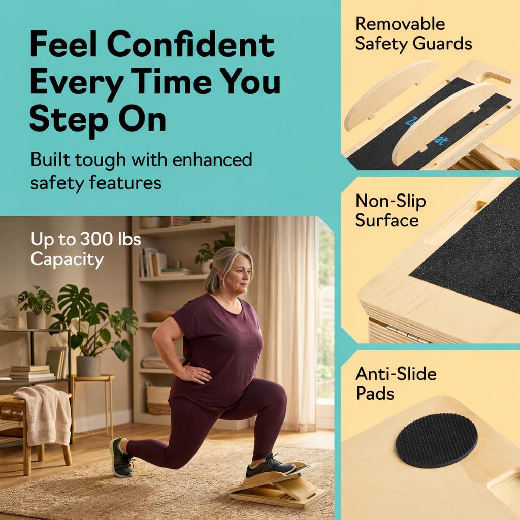 Slant Boards for Exercise, Wooden Slant Board, Calf Stretch Board with 7 Incline Angles, Velour Board, Balance Board & Calf Stretcher, Portable Incline Board for Physical Therapy, Ankle Mobility, Heel & Knees