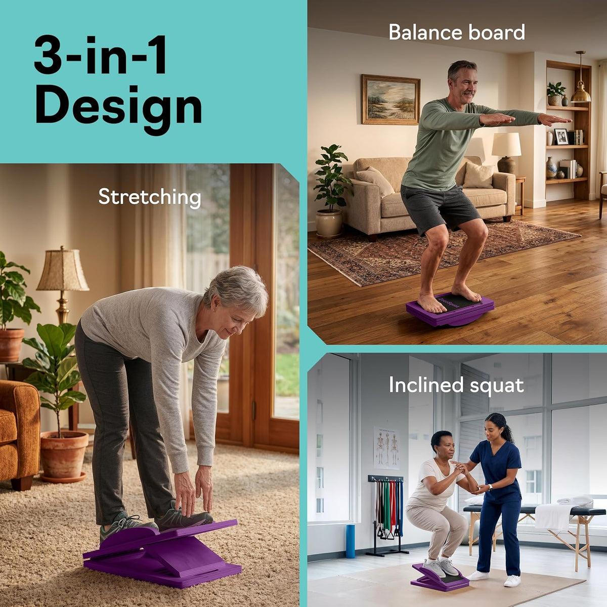 Slant Boards for Exercise, Wooden Slant Board, Calf Stretch Board with 7 Incline Angles, Velour Board, Balance Board & Calf Stretcher, Portable Incline Board for Physical Therapy, Ankle Mobility, Heel & Knees