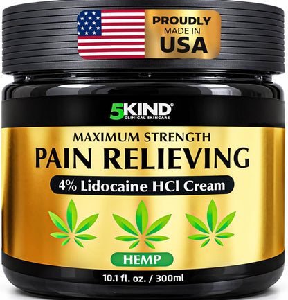 5Kind Extra Strong Lidocaine Cream with Hemp 10.1 fl oz Pain Relief Cream
