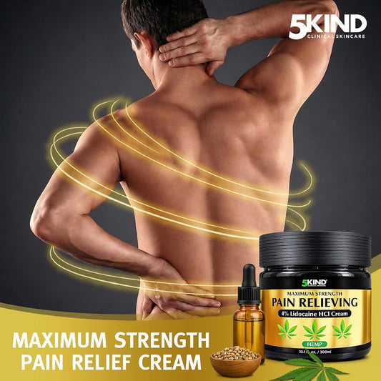 5Kind Extra Strong Lidocaine Cream with Hemp 10.1 fl oz Pain Relief Cream