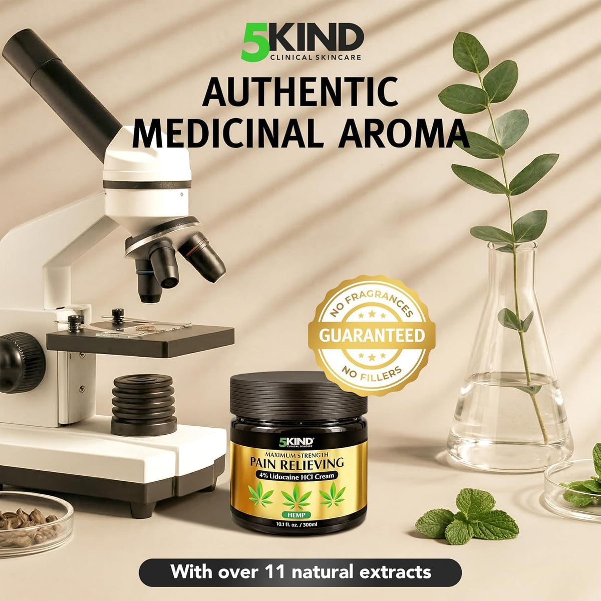 5Kind Extra Strong Lidocaine Cream with Hemp 10.1 fl oz Pain Relief Cream