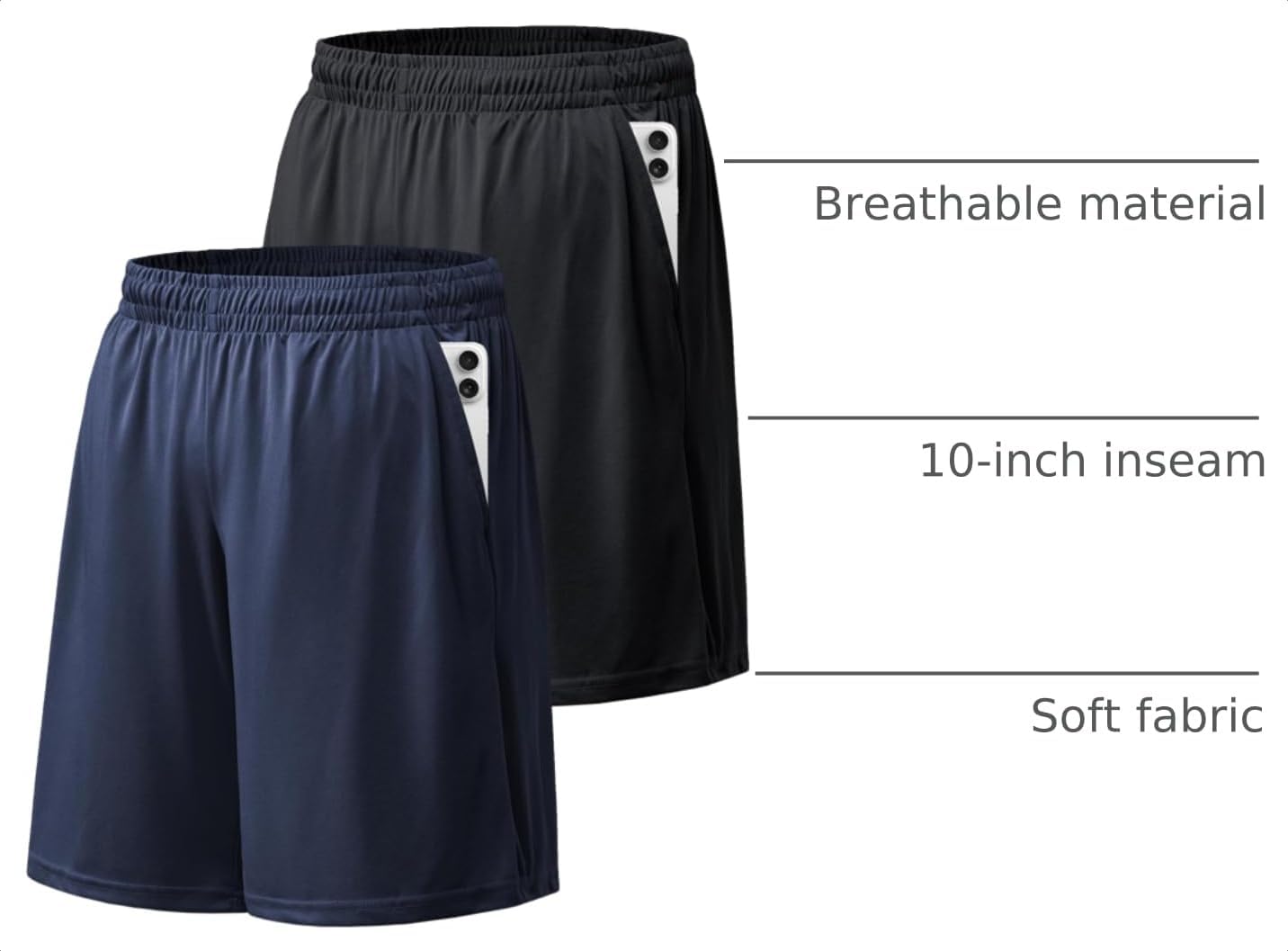 Athletic Shorts for Men with Pockets and Elastic Waistband Quick Dry Activewear