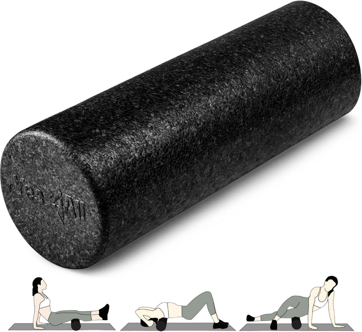 High Density Foam Roller for Back, Variety of Sizes & Colors for Yoga, Pilates - Blue Speckled - 18 Inches