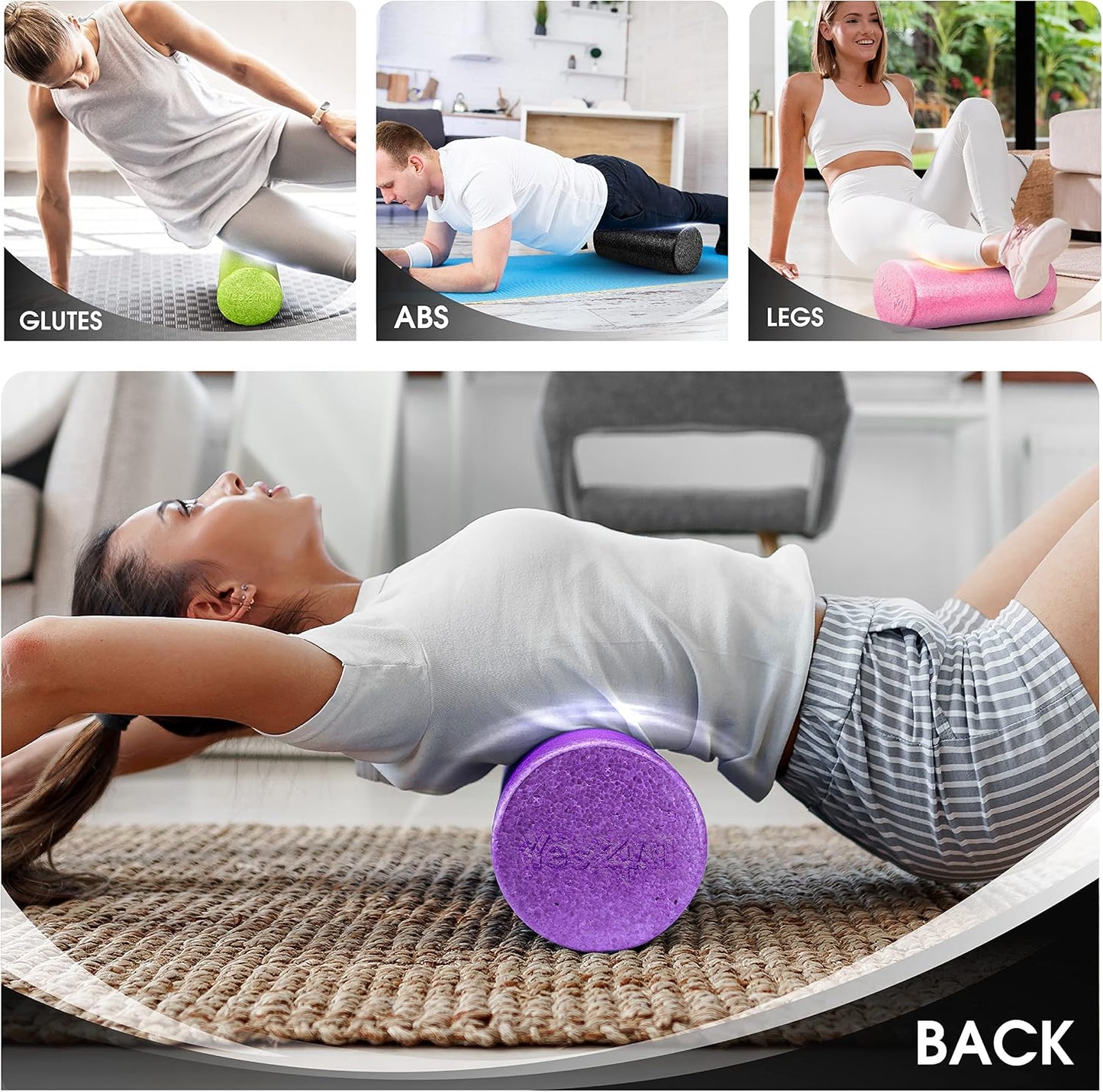 High Density Foam Roller for Back, Variety of Sizes & Colors for Yoga, Pilates - Blue Speckled - 18 Inches