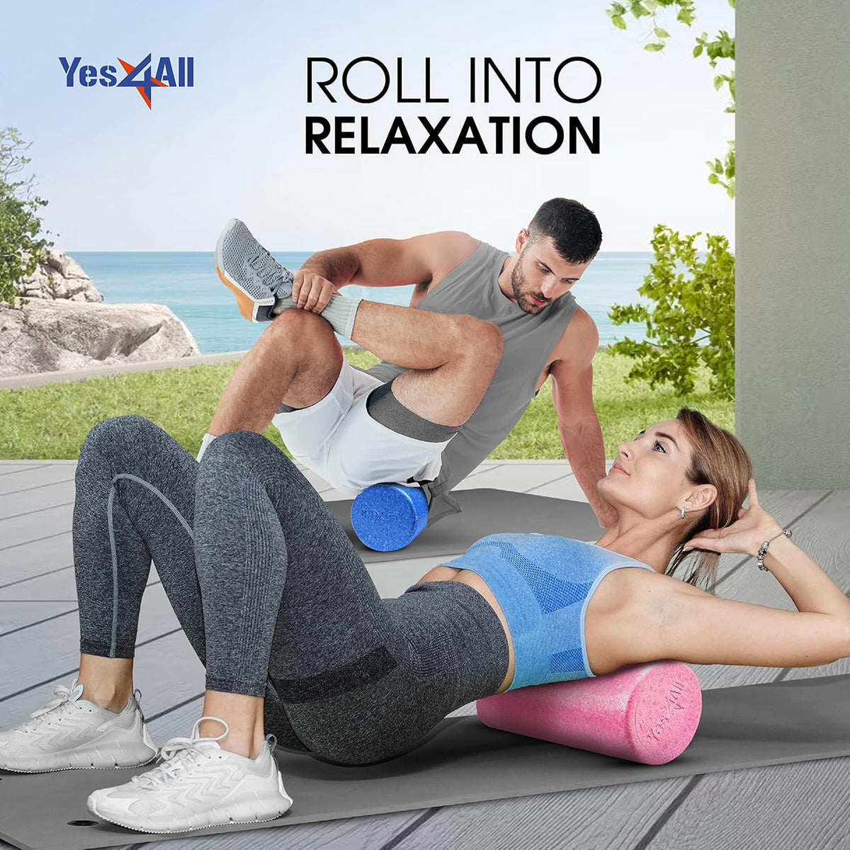 High Density Foam Roller for Back, Variety of Sizes & Colors for Yoga, Pilates - Blue Speckled - 18 Inches