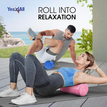 High Density Foam Roller for Back, Variety of Sizes & Colors for Yoga, Pilates - Blue Speckled - 18 Inches