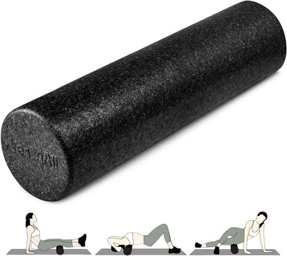 High Density Foam Roller for Back, Variety of Sizes & Colors for Yoga, Pilates - Blue Speckled - 18 Inches