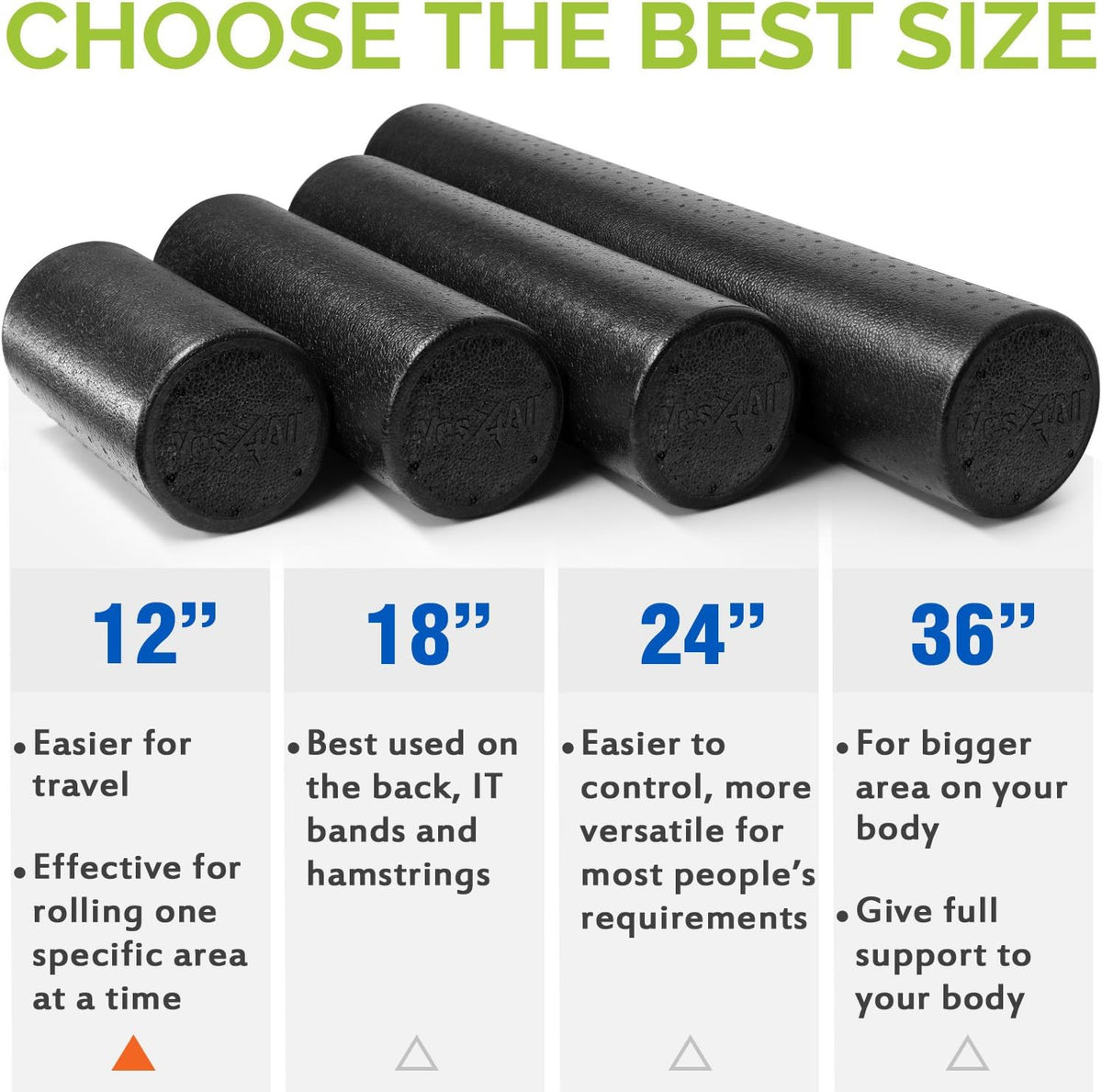 High Density Foam Roller for Back, Variety of Sizes & Colors for Yoga, Pilates - Blue Speckled - 18 Inches